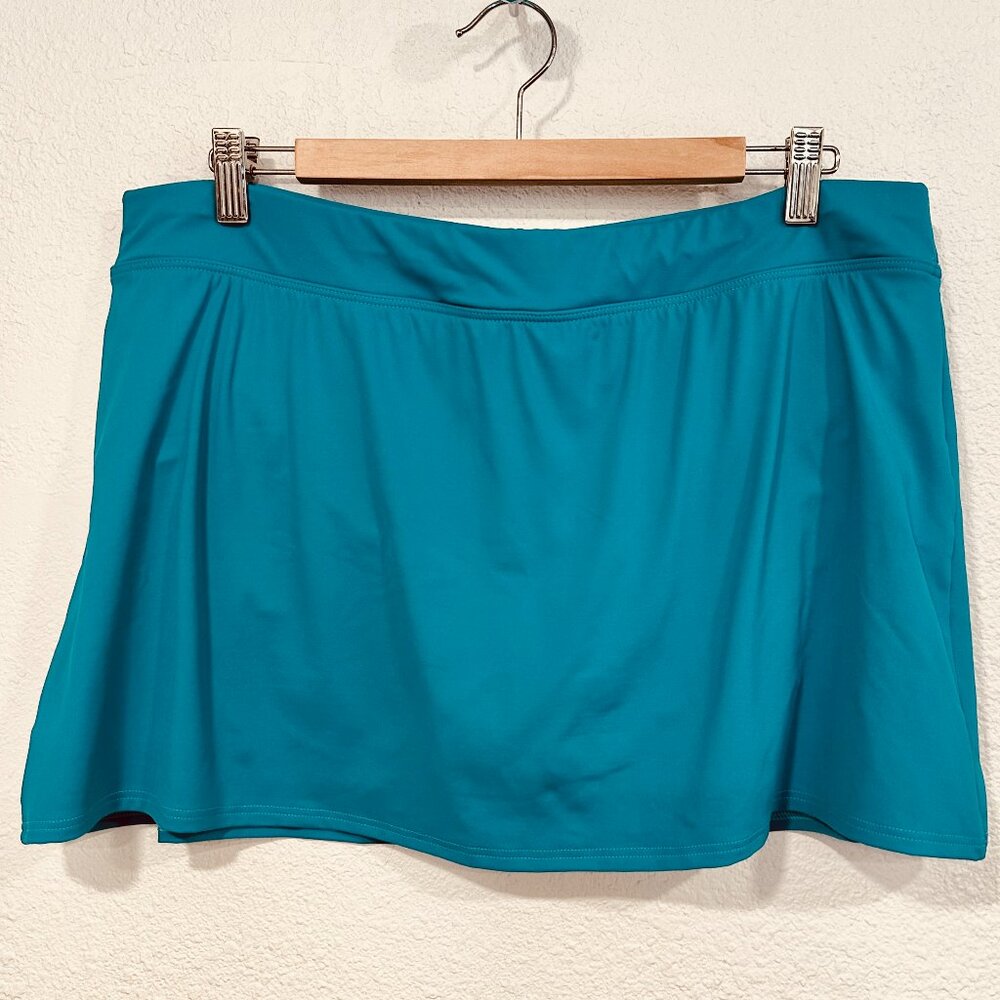 Lands End Swim Skirt with Built in Brief Teal Elastic Waist Stretch Womens 16 P
